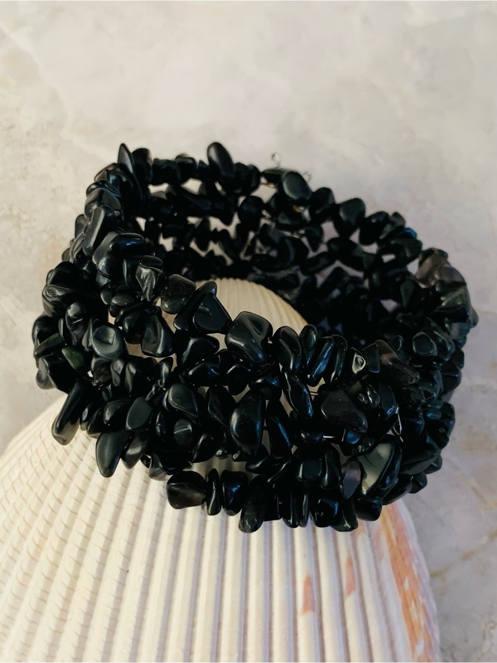 Black Chip Stone Cuff Bracelet
